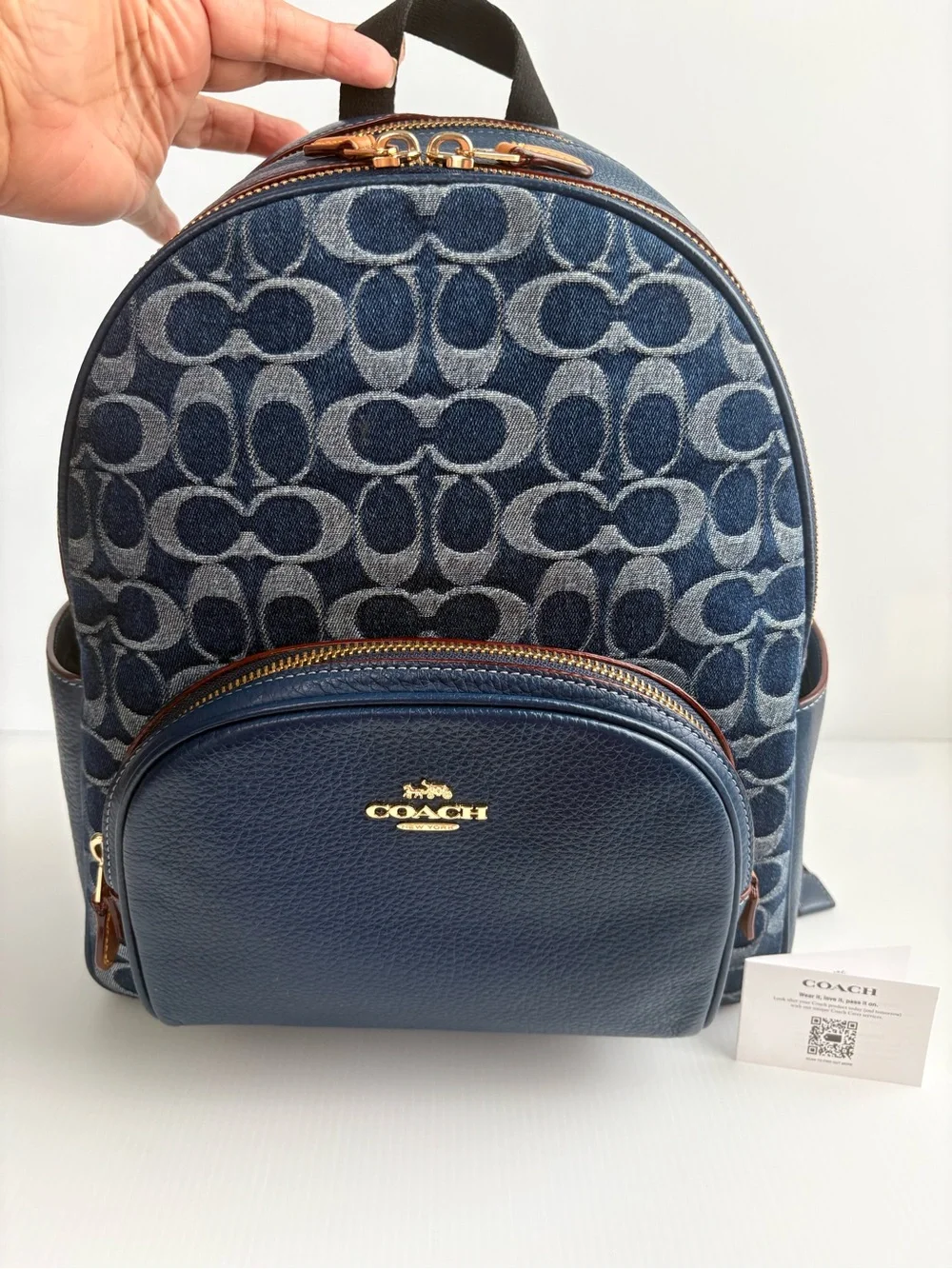 Coach Denim Court Backpack In Signature Canvas Leather Authentic Mint Condition